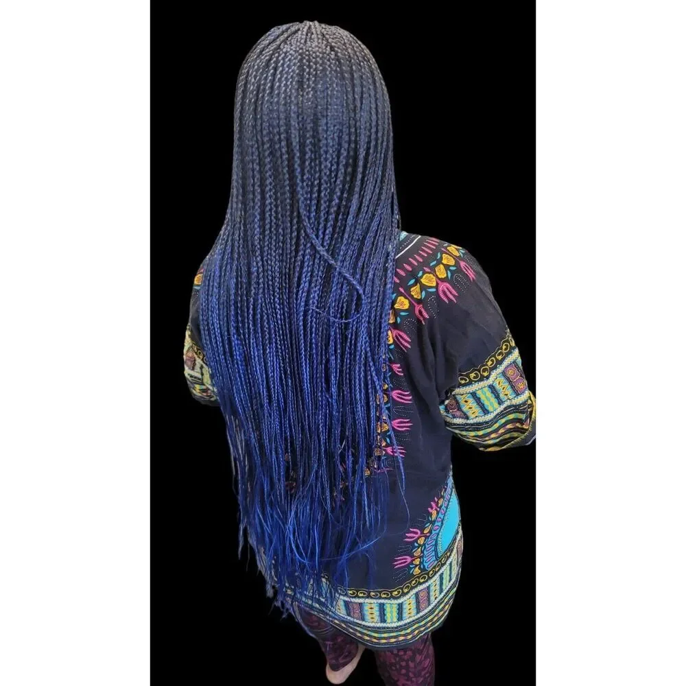 Handmade  Braided Lace Wig, Knotless Box Braids Long  Blue Ombre Wig NWT - Picture 3 of 15